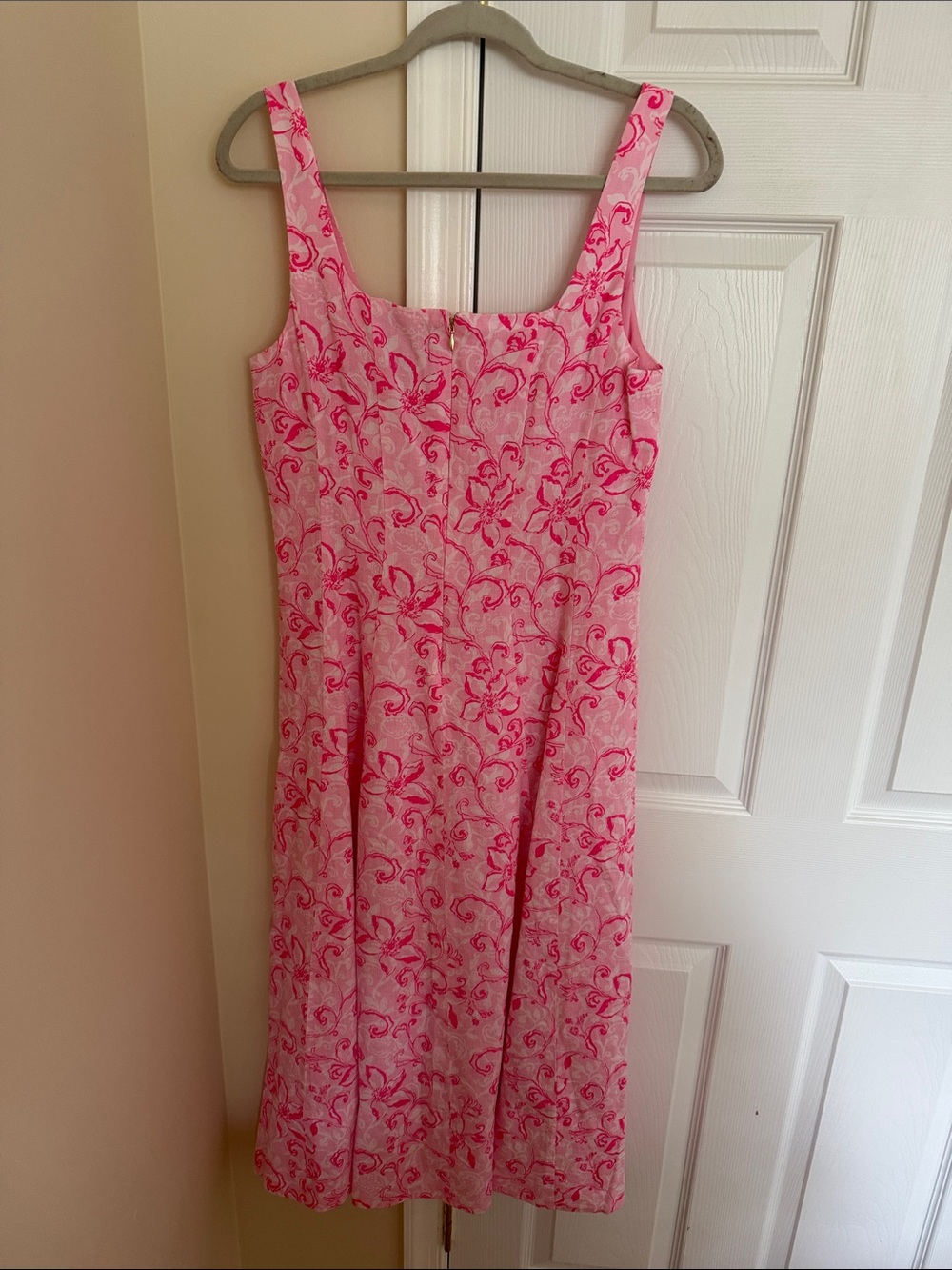 💕NWOT Lilly Pulitzer Calina Linen Conch Shell Pink Floral Square-Neck Midi Dress - Picture 4 of 5